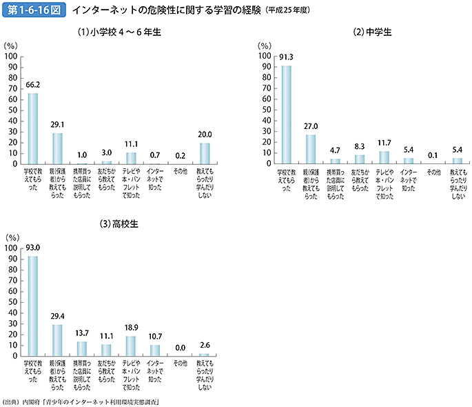 第1-6-16図 インターネットの危険性に関する学習の経験（平成25年度）