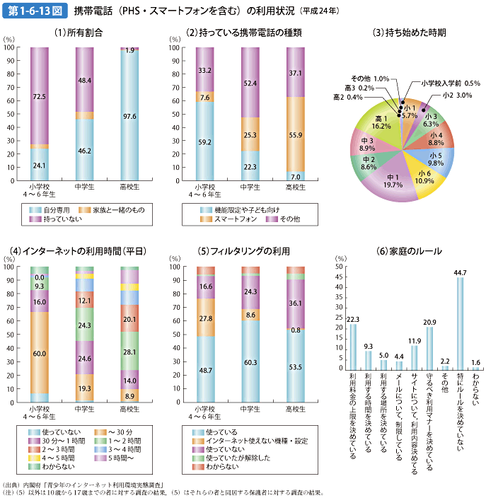 第1-6-13図 携帯電話（PHS・スマートフォンを含む）の利用状況（平成24年）