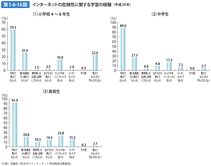 第1-6-16図 インターネットの危険性に関する学習の経験（平成24年）