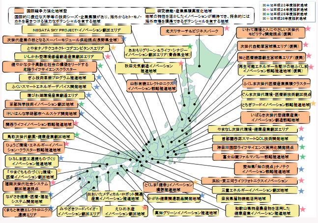 第2‐2‐14図 地域イノベーション戦略推進地域 平成27年度選定地域一覧