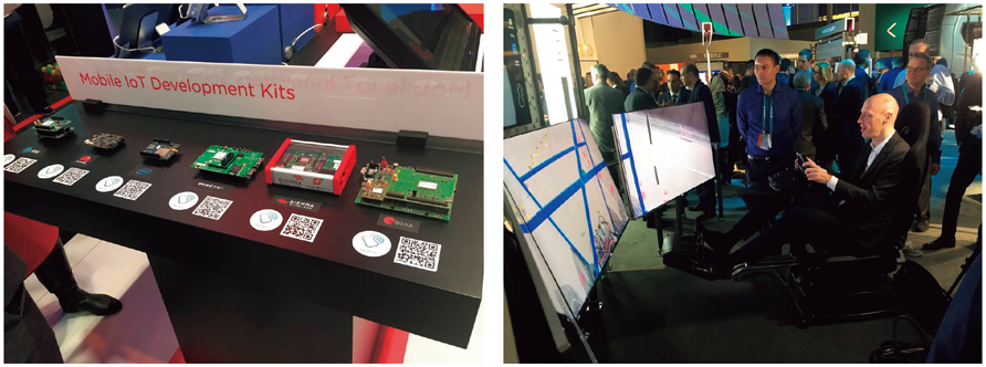 図表1-3-3-11 GSMAの機器内蔵型IoTソリューションとエリクソン社の遠隔運転デモ展示