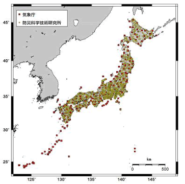 緊急地震速報に活用している地震観測点（平成25年4月1日現在）