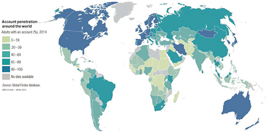 図表2-3-1-7 国別の銀行口座普及率