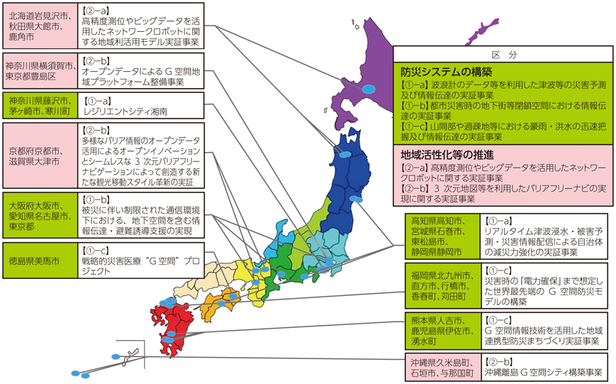 図表8-9-4-3 G空間シティ構築事業・実施地域一覧