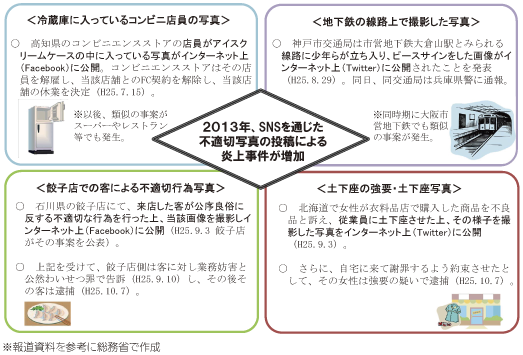 図表4-3-1-14 ソーシャルメディアを通じた炎上事件の事例