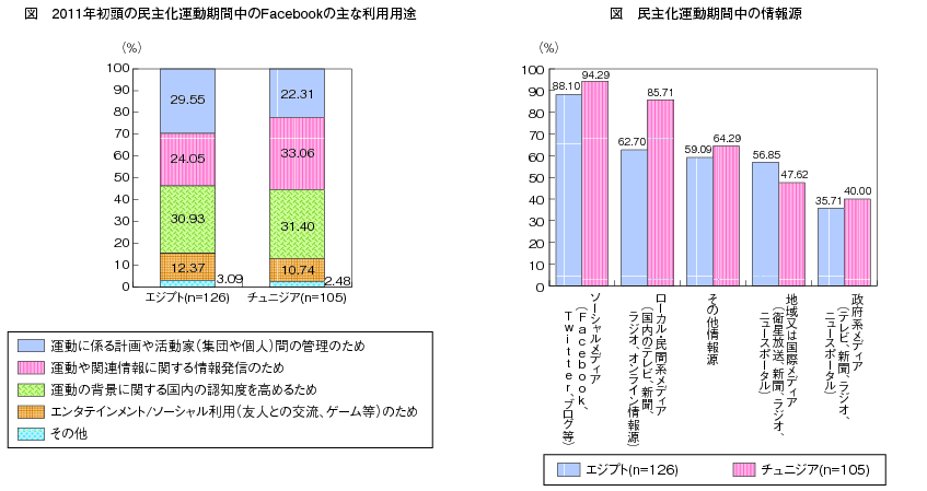 図表4 民主化運動期間中のソーシャルメディアの利用（エジプト・チュニジア）