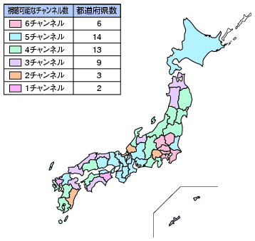 図表4-6-1-6 民間地上テレビジョン放送の視聴可能なチャンネル数（平成23年度末）