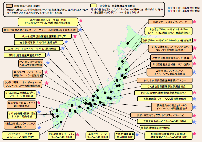 第2－2－15図 地域イノベーション戦略支援推進地域 平成24年度選定地域一覧