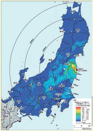 図表1－1－18 第4次航空機モニタリングの測定結果を反映した東日本全域の地表面から1m高さの空間線量率