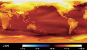 写真2－5－2：2100年の全球の温暖化予測