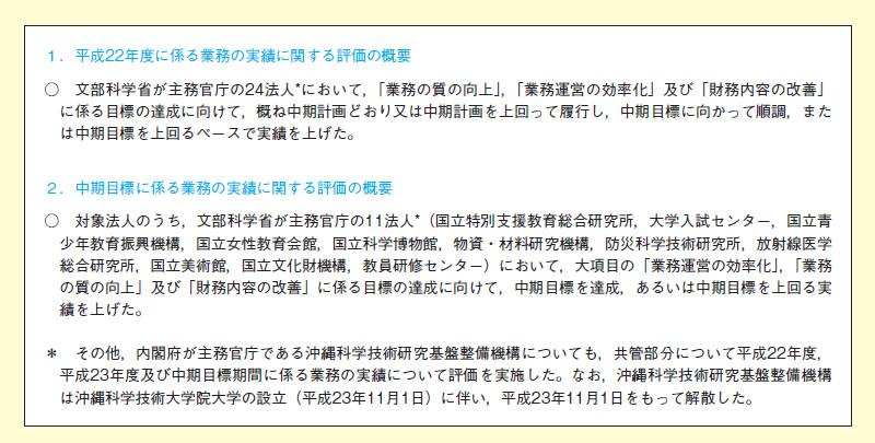 図表2－12－2 平成23年度に実施した文部科学省所管独立行政法人等の評価結果の概要