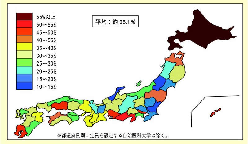 図表1-2-11 平成 20 年度医学部入学者の県内高校出身率