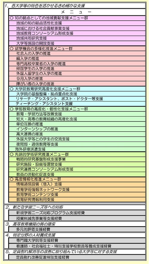 図表 2-4-1 平成 20 年度特別補助メニュー表