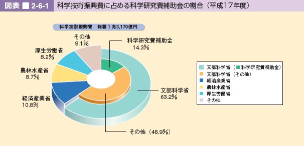 図表 2-6-1 科学技術振興費に占める科学研究費補助金の割合(平成17年度)