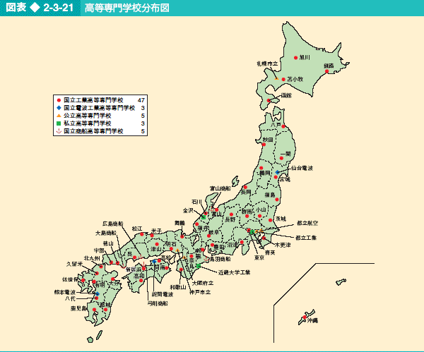 図表2-3-21 高等専門学校分布図