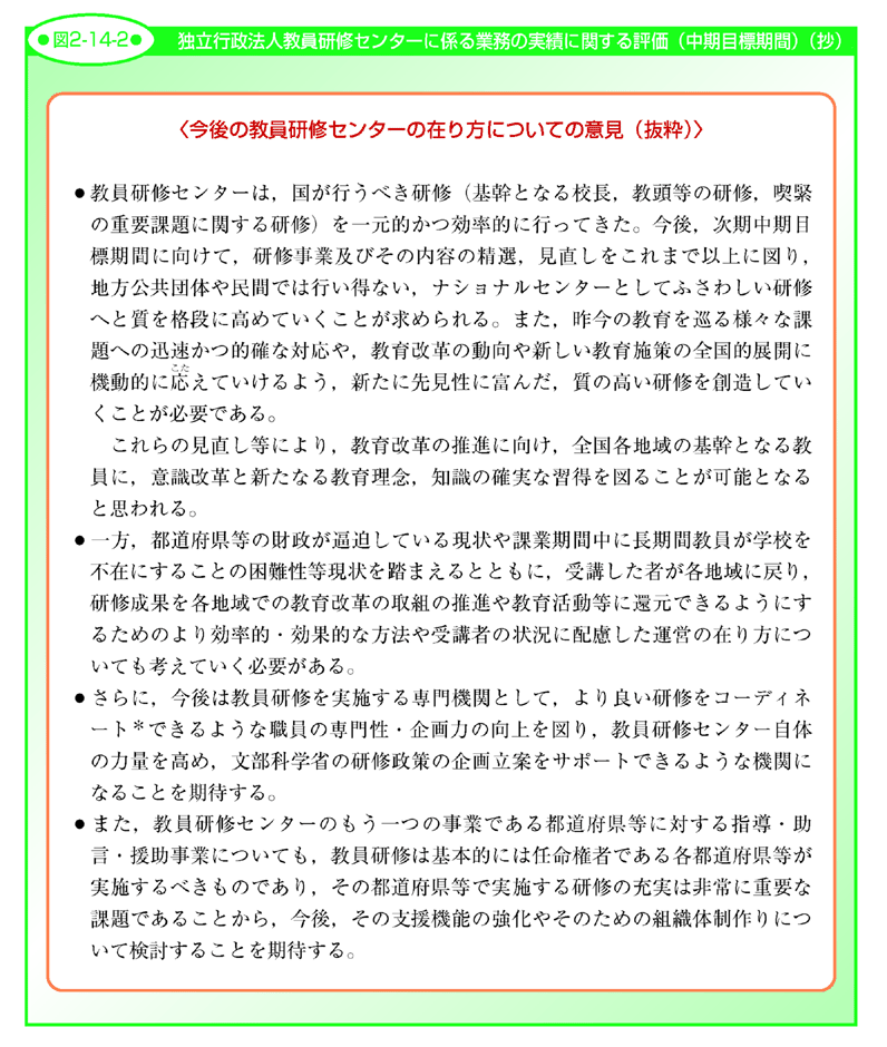 図2-14-2 独立行政法人教員研修センターに係る業務の実績に関する評価（中期目標期間）（抄）