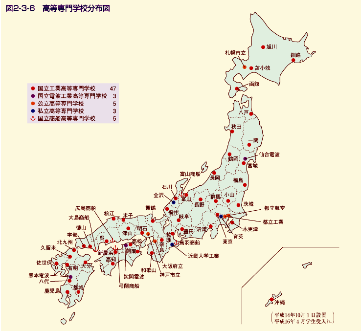 図2-3-6 高等専門学校分布図