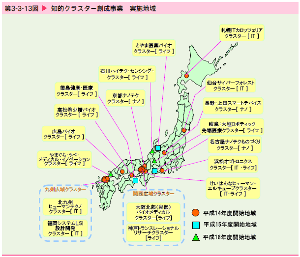   知的クラスター創成事業実施地域