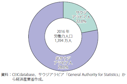 第Ⅰ-2-6-1-13図　サウジアラビアの国籍別労働力人口のシェア（2016年）