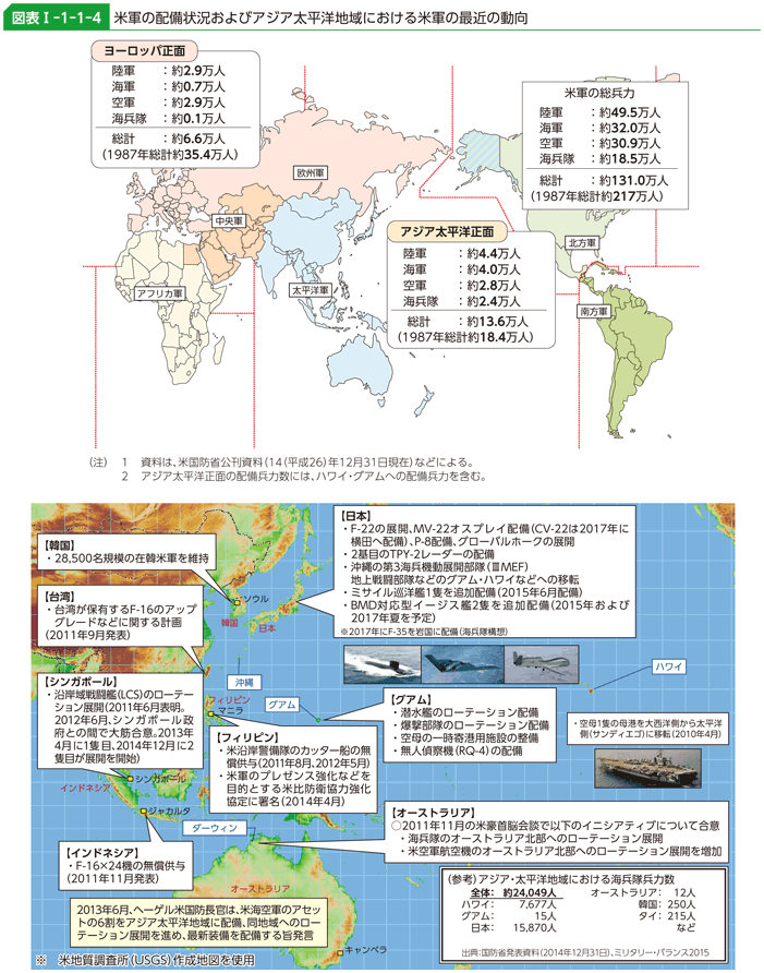 図表I-1-1-4（米軍の配備状況およびアジア太平洋地域における米軍の最近の動向）