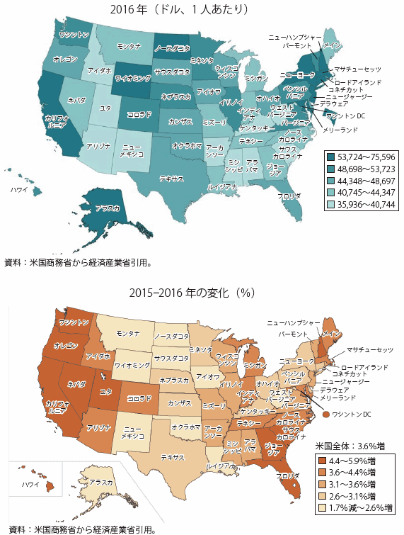 第Ⅰ-2-1-1-15図　米国の州別個人所得