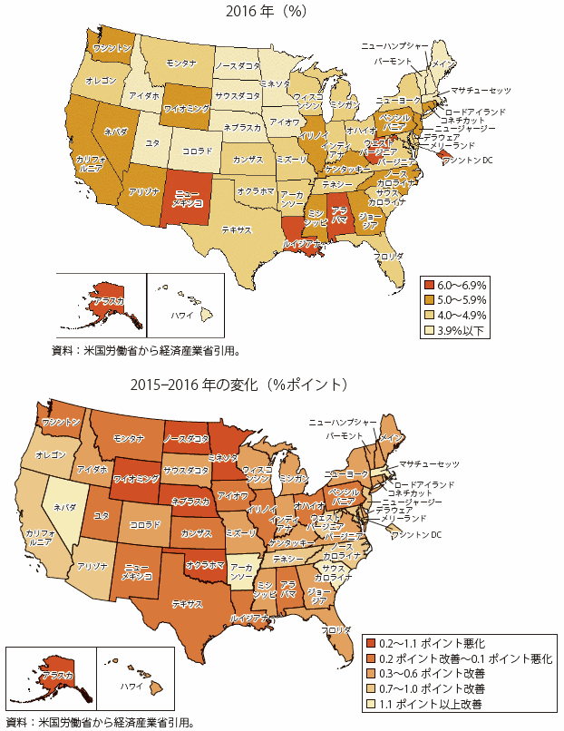 第Ⅰ-2-1-1-16図　米国の州別失業率