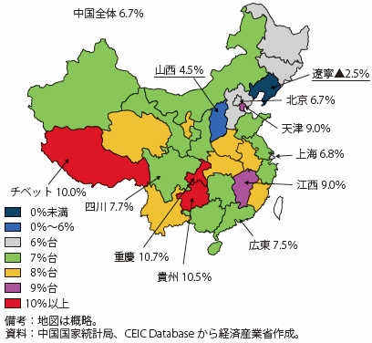 第Ⅰ-3-1-3図　中国の地域別実質GDP成長率（2016年）