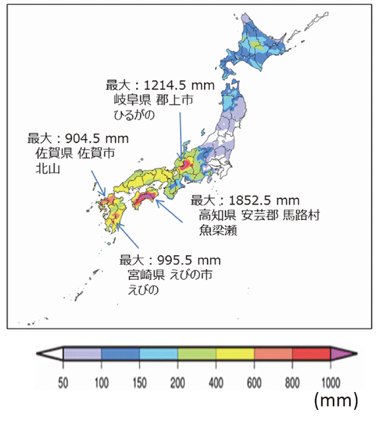 【第131-3-1】平成30年7月豪雨“西日本豪雨”の降水分布(2018/6/28～7/8)