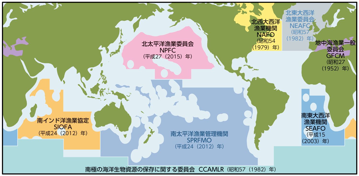 図3-10 NPFC等のカツオ・マグロ類以外の資源を管理する主な地域漁業管理機関と対象水域