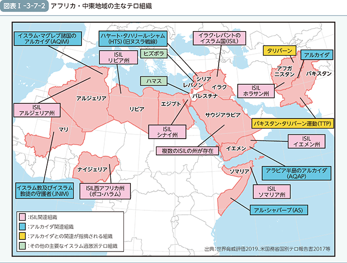 図表I-3-7-2（アフリカ・中東地域の主なテロ組織）