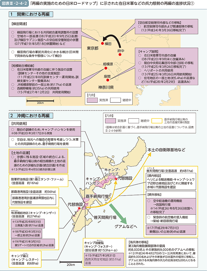 図表III-2-4-2「再編の実施のための日米ロードマップ」に示された在日米軍などの兵力態勢の再編の進捗状況①