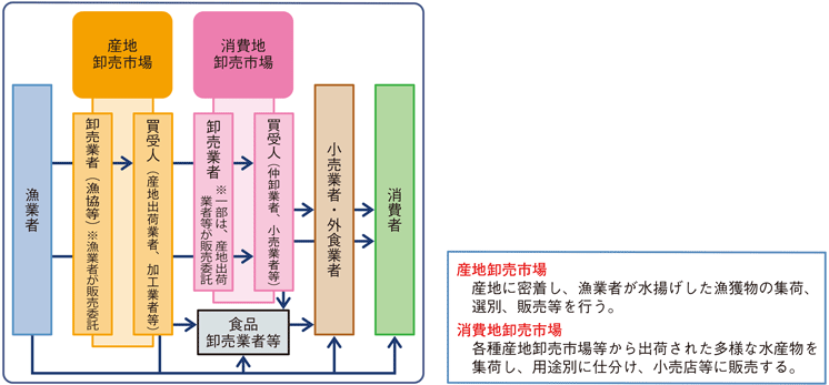 図3-2-22 水産物の一般的な流通経路