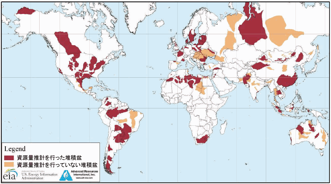 【第222-1-2】EIAによるシェールオイル・シェールガス資源量評価マップ（2013年）