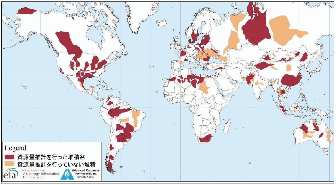 【第222-1-13】EIAによるシェールオイル・シェールガス資源量評価マップ（2013年）【再掲】