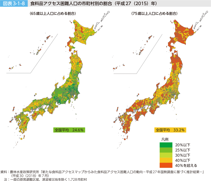 図表3-1-8　食料品アクセス困難人口の市町村別の割合（平成27（2015）年）