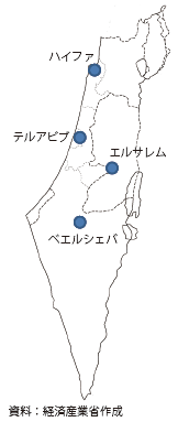 第Ⅱ-2-2-2-1図　イスラエルのハイテク企業の集積がみられる４都市