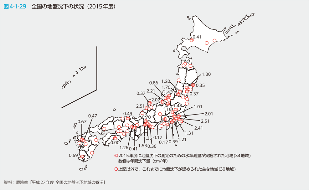 図4-1-29 全国の地盤低下の状況（2015年度）