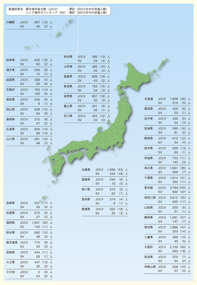 出身都道府県別派遣実績（集計期間：2012年1月1日～12月31日）
