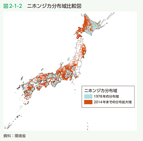 図2-1-2 ニホンジカ分布域比較図