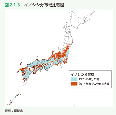 図2-1-3 イノシシ分布域比較図