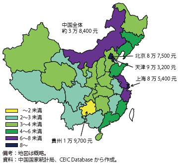 第Ⅱ-1-3-24図　中国の地域別一人当たりGDP（2012）