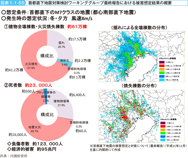 図表1-1-55　首都直下地震対策検討ワーキンググループ最終報告における被害想定結果の概要