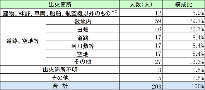 その他の火災の内訳（出火箇所で分類）＊1 死者