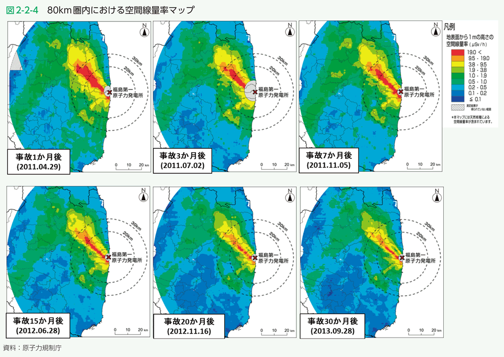 図2-2-4 80km圏内における空間線量率マップ