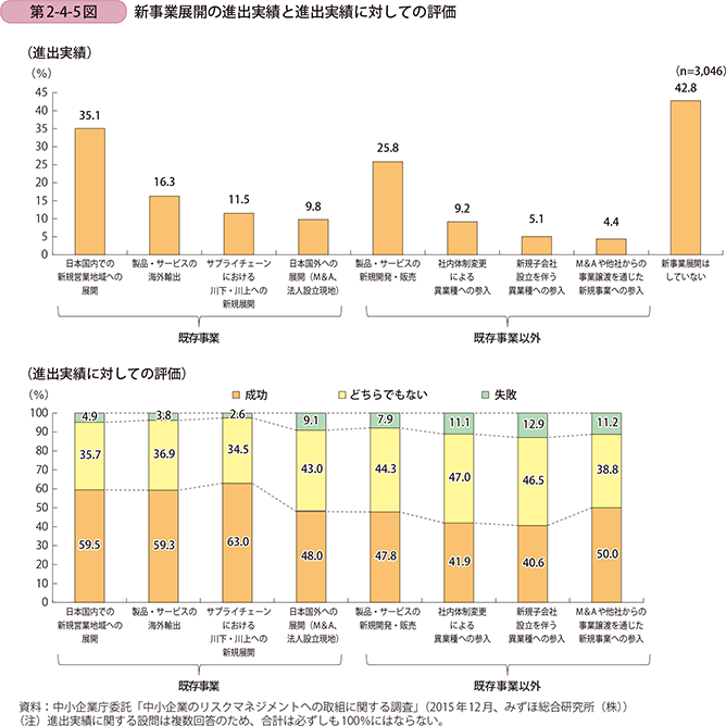 第2-4-5図 新事業展開の進出実績と進出実績に対しての評価