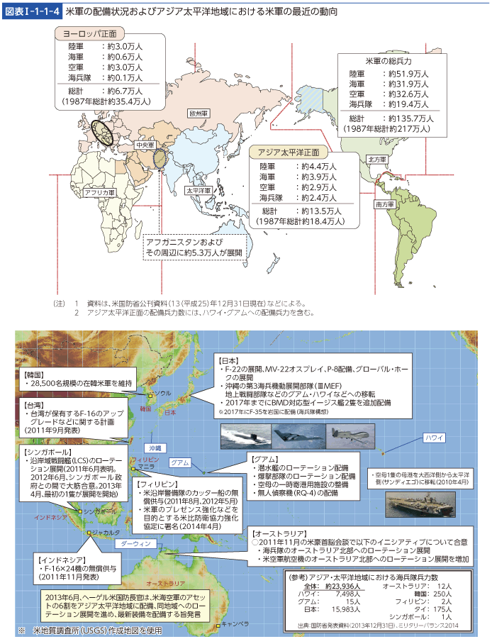 図表I-1-1-4　米軍の配備状況およびアジア太平洋地域における米軍の最近の動向