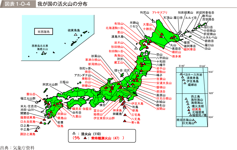 図表1-0-4　我が国の活火山の分布