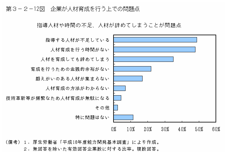 第３−２−１２図 企業が人材育成を行う上での問題点