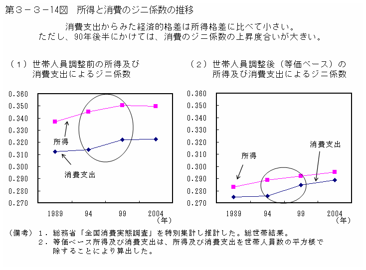 第３−３−１４図 所得と消費のジニ係数の推移