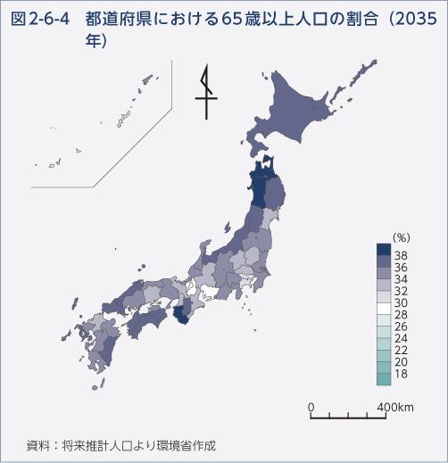 図2-6-4 都道府県における65際以上人口の割合（2035年）